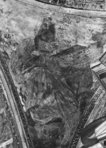 fotografia d'epoca del dipinto rovinato dall'incendio.